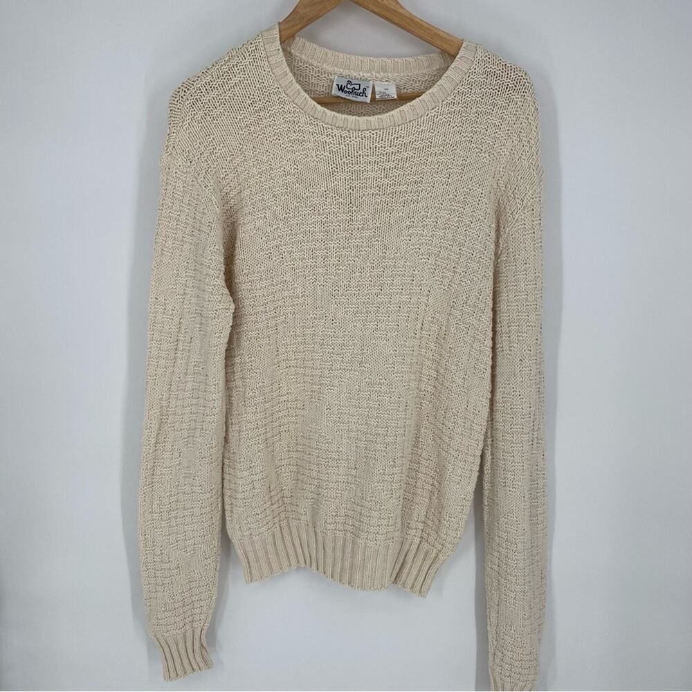 Woolrich Vintage Men Sweater Made In The USA Grandpa Basket Weave Stitch Cream L
